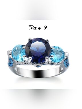 Unique simulated Sapphire & Aquamarine ring, Sz.9. 316L SS